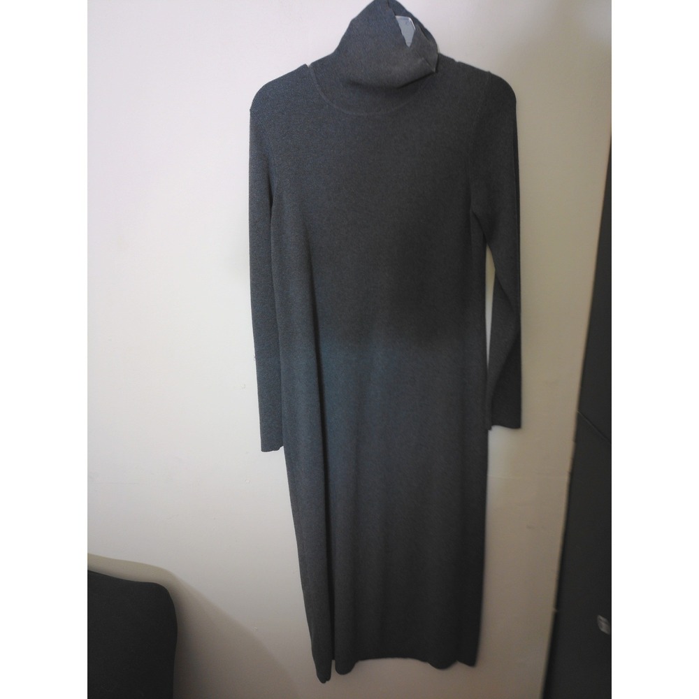 Babaton Sweater Dress Women L Gray Minimalist Turtleneck Maxi Ribbed Avant Garde